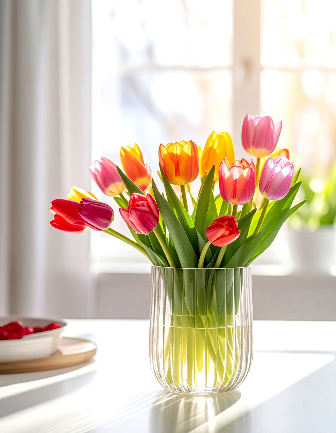 Fluted glass vase fresh tulips - 30 vase ideas