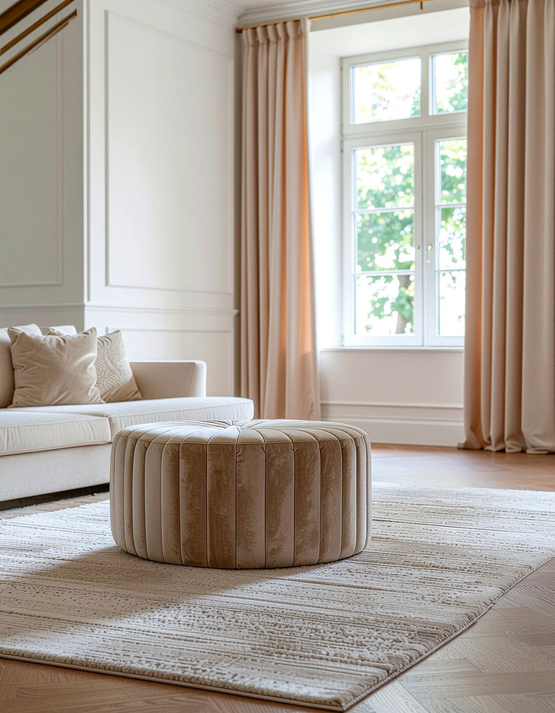 Fluted velvet ottoman - 30 living room velvet ottoman ideas