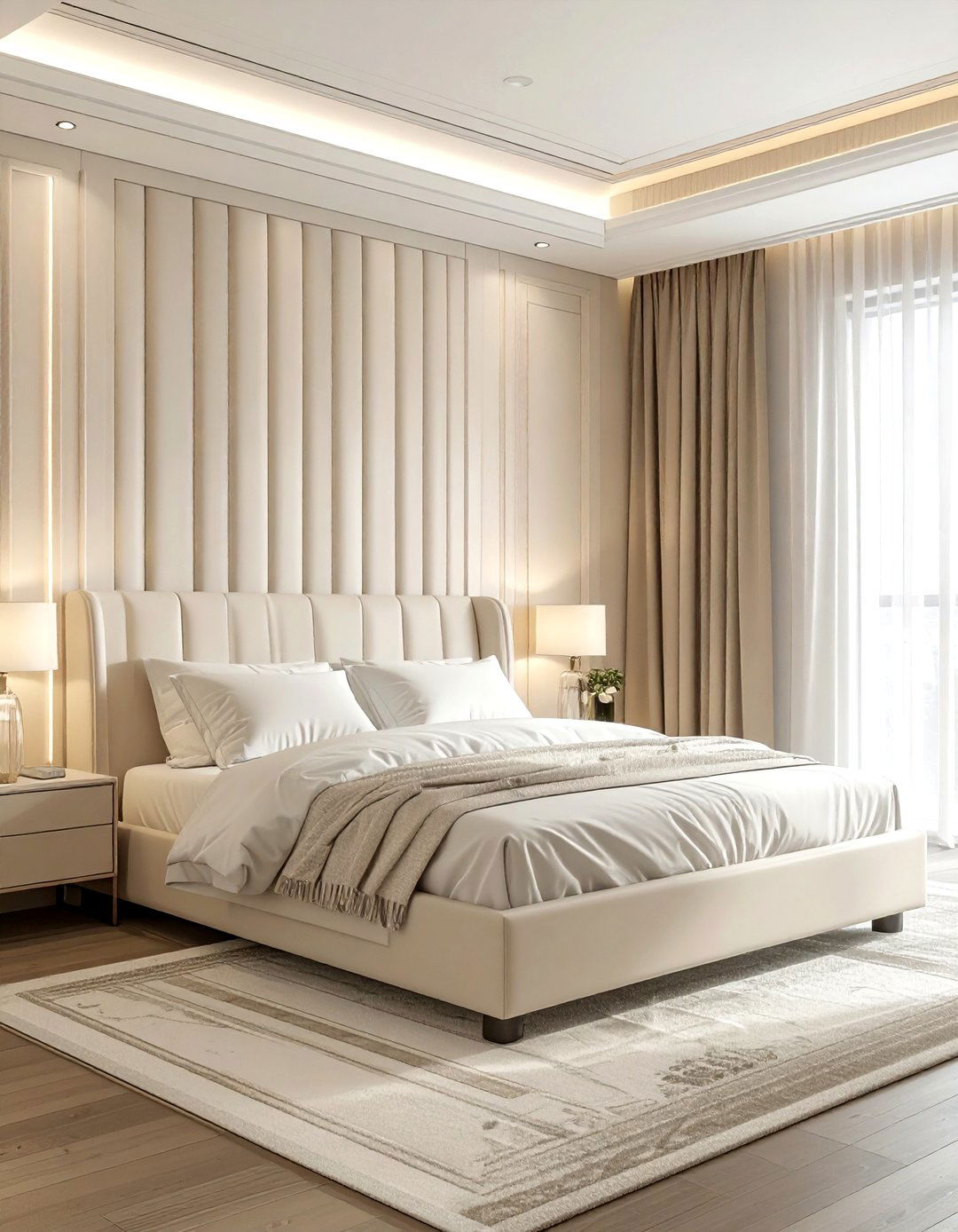 Fluted wall panel cream bedroom - 30 contemporary cream bedroom ideas