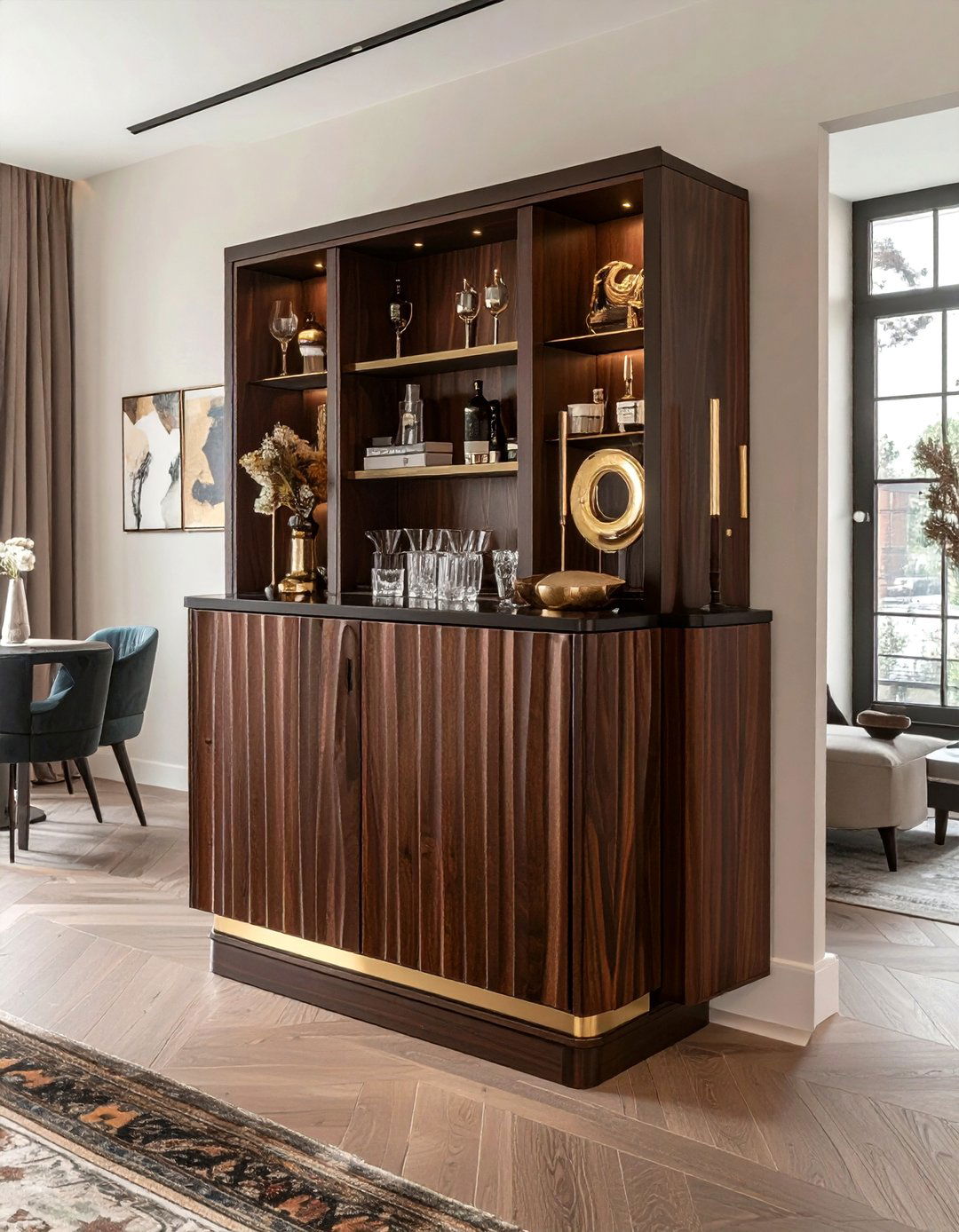 Fluted wood bar cabinet - 30 dining room bar cabinet ideas