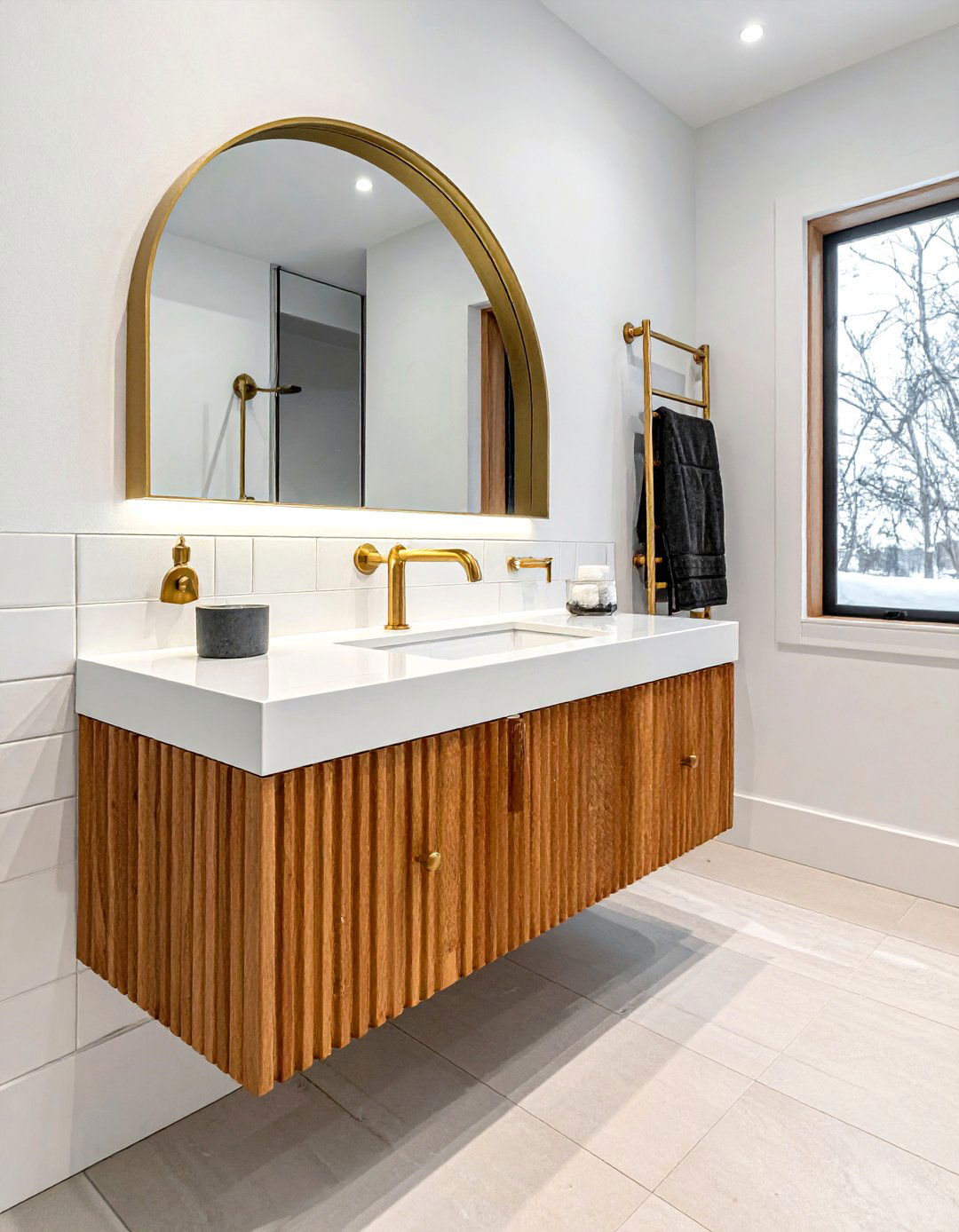 Fluted wood floating vanity - 30 floating vanity ideas