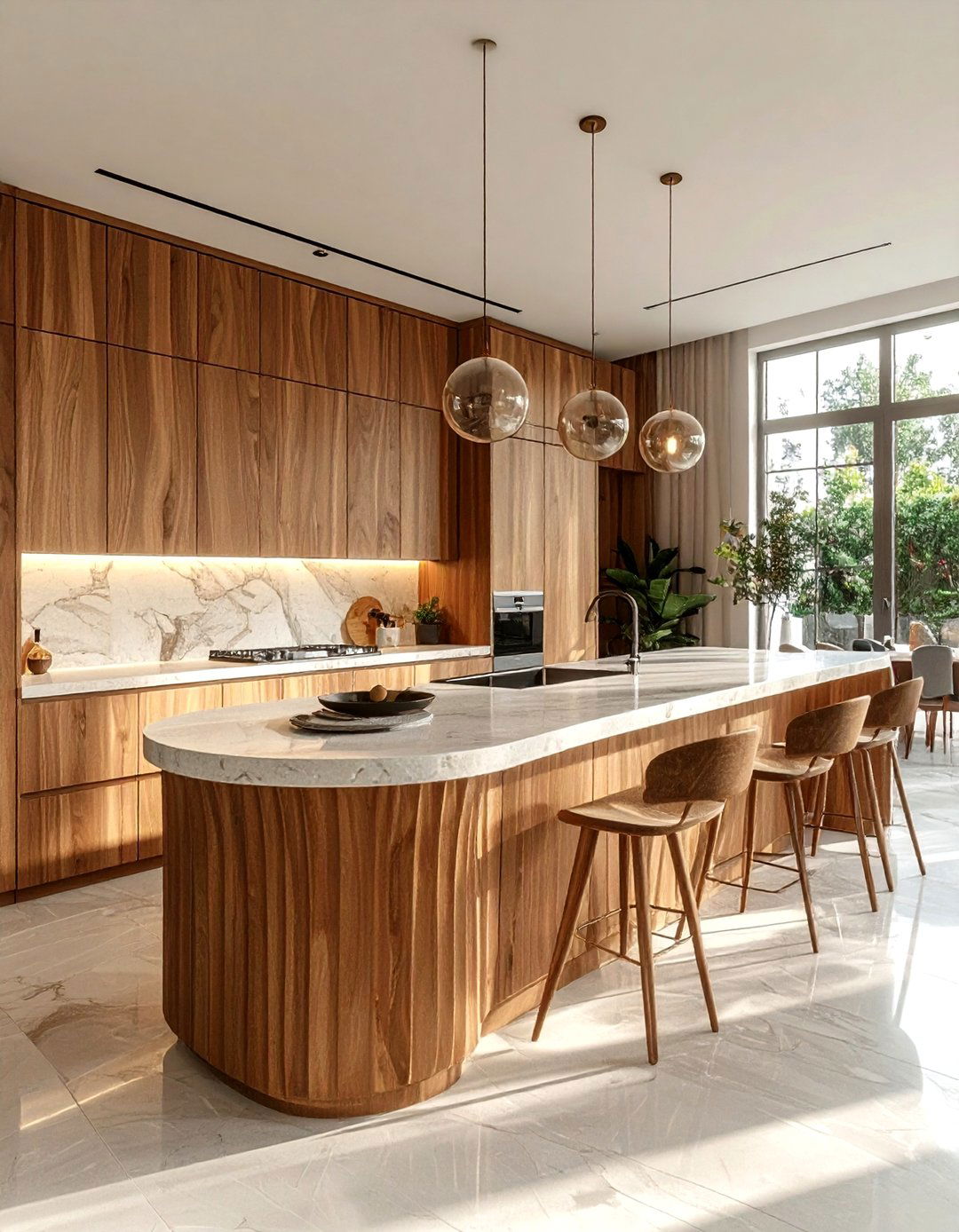 Fluted wood kitchen cabinets - 30 natural wood kitchen cabinet ideas