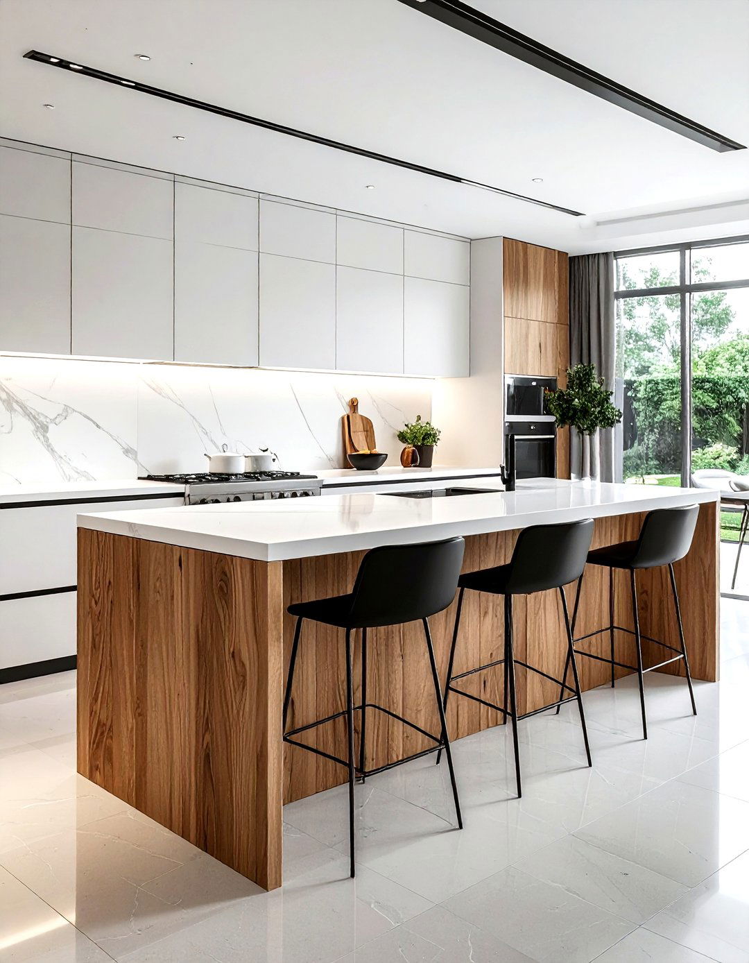 Fluted wood kitchen island - 30 kitchen texture layering ideas