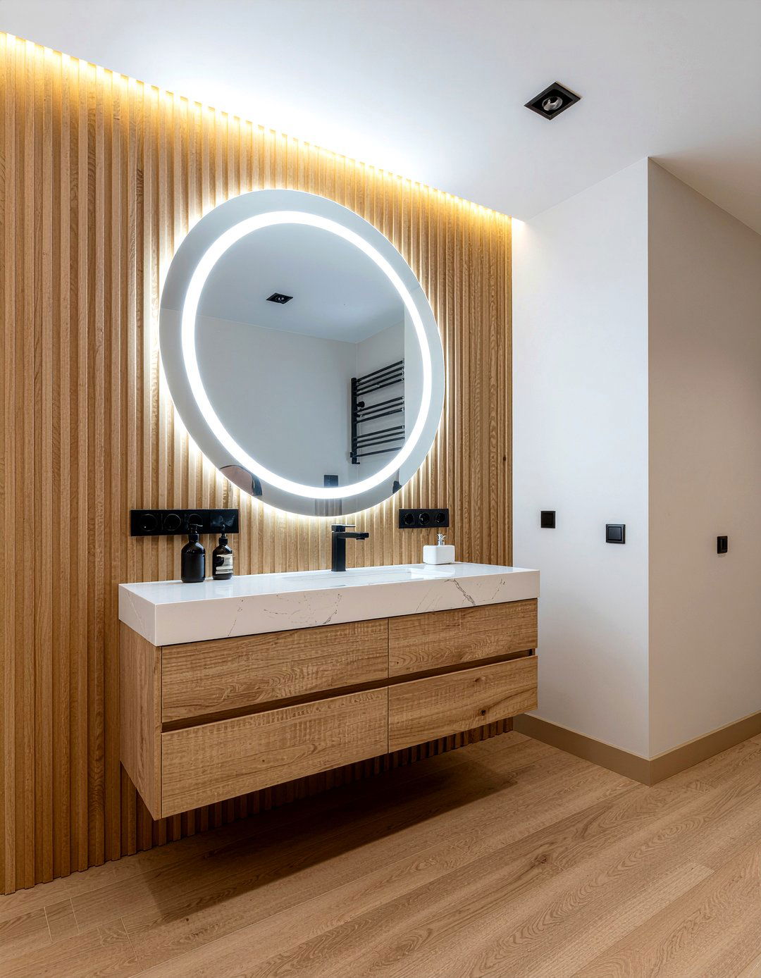 Fluted wood paneling bathroom - 30 bathroom textured wall ideas