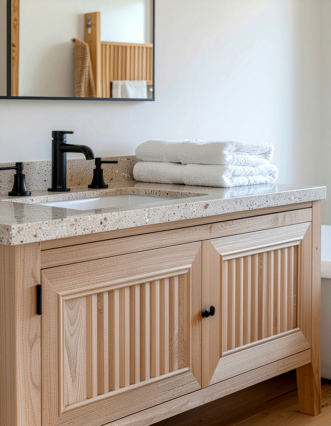 Fluted wood vanity - 30 modern bathroom vanity ideas