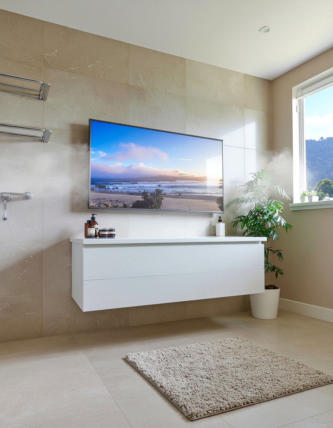 Fogless mirror TV - 30 bathroom mirror TV ideas
