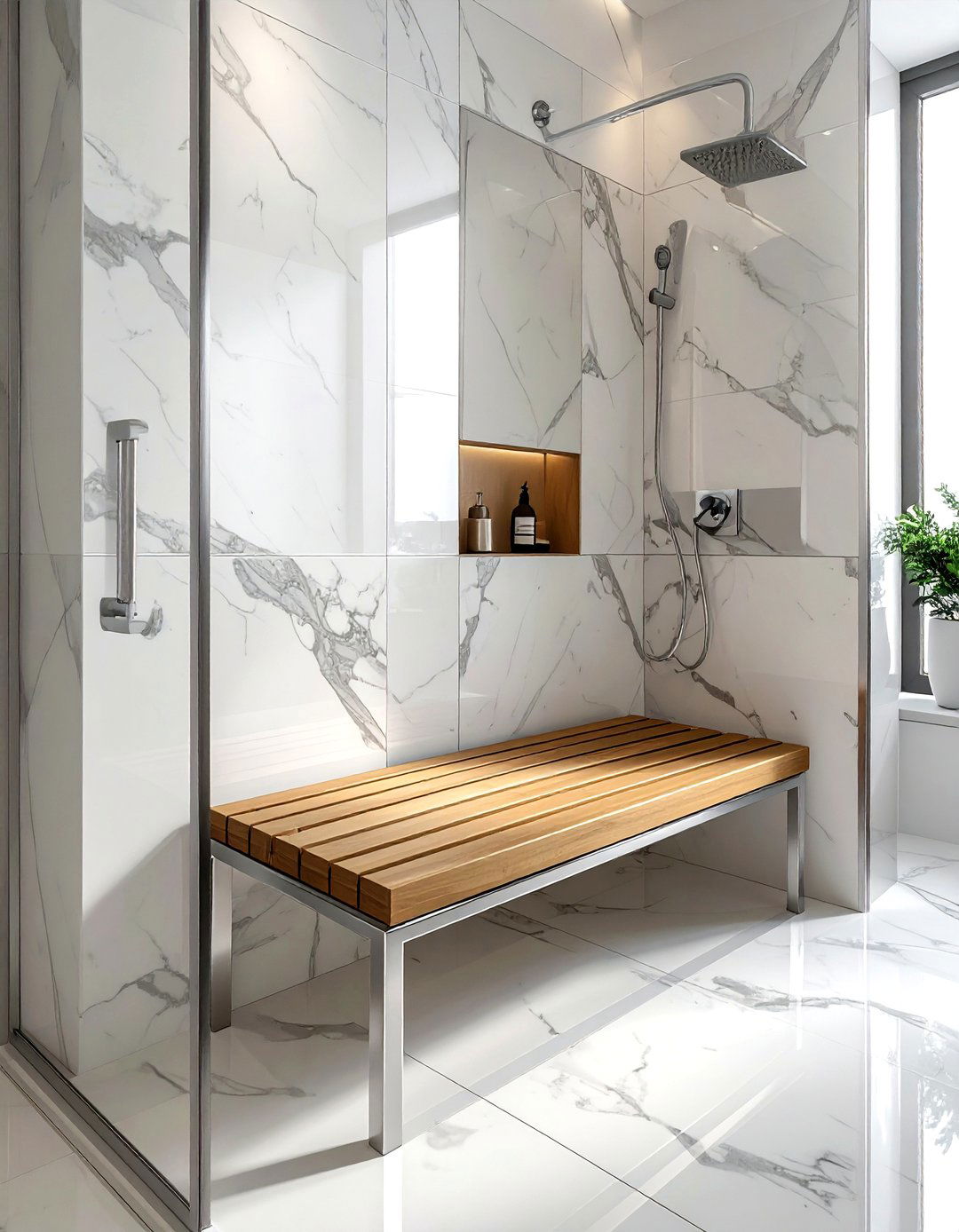 Folding shower seat - 30 bathroom space saving ideas