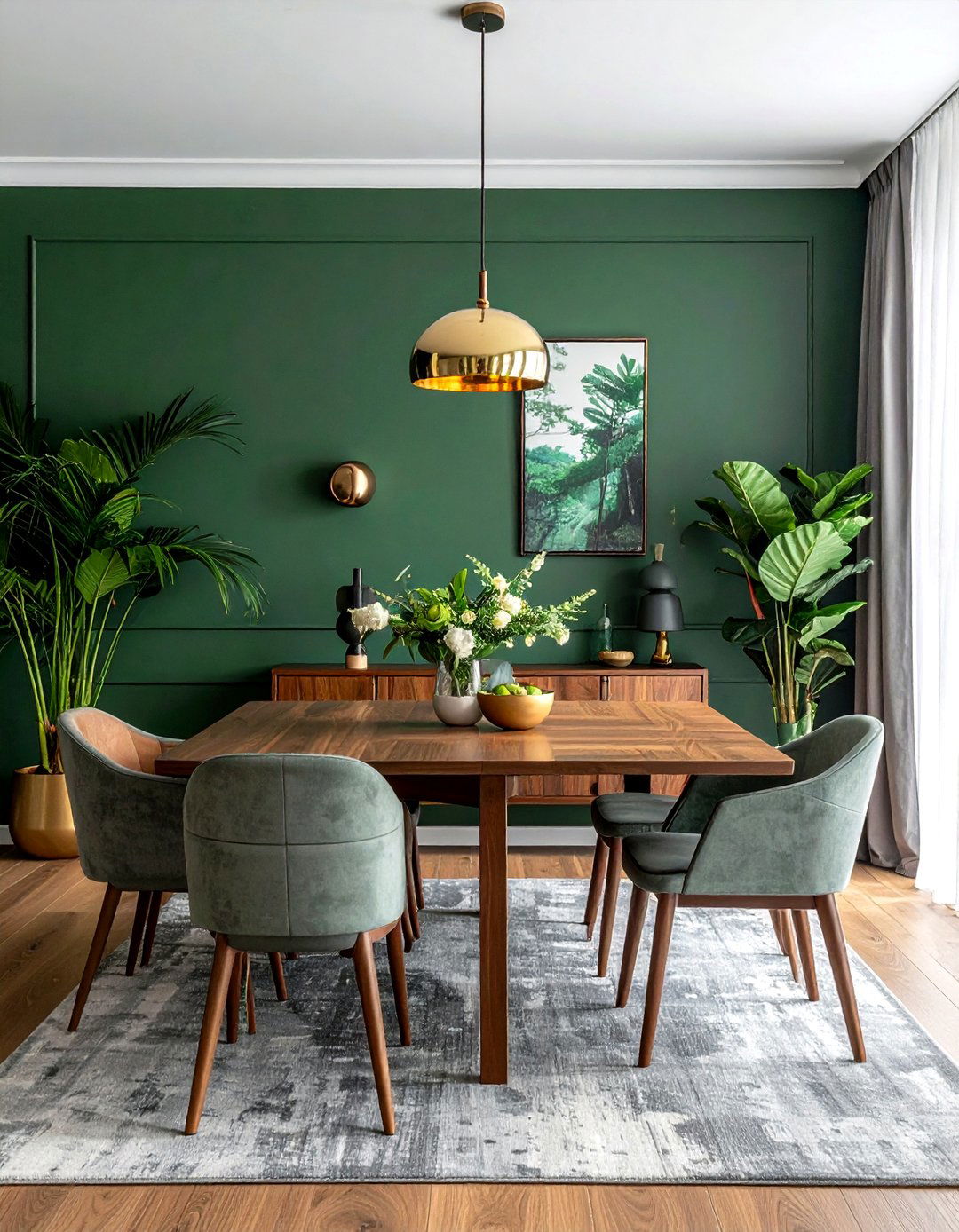 Forest Green Accent Wall - 30 twilight dining room ideas