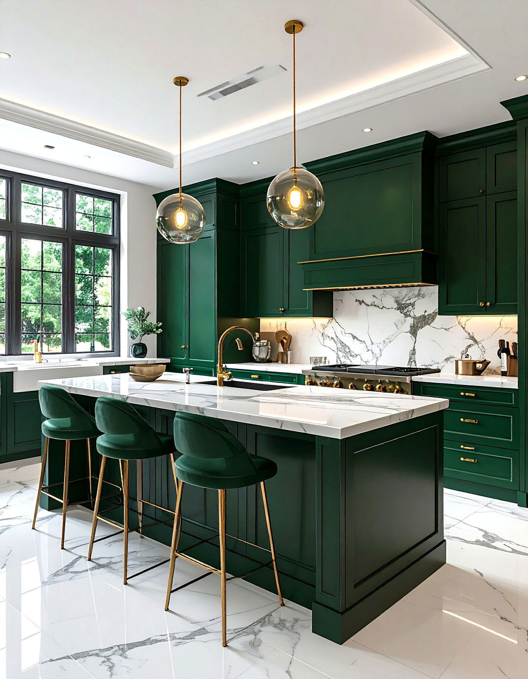 Forest Green And Marble Kitchen - 30 two-tone kitchen ideas
