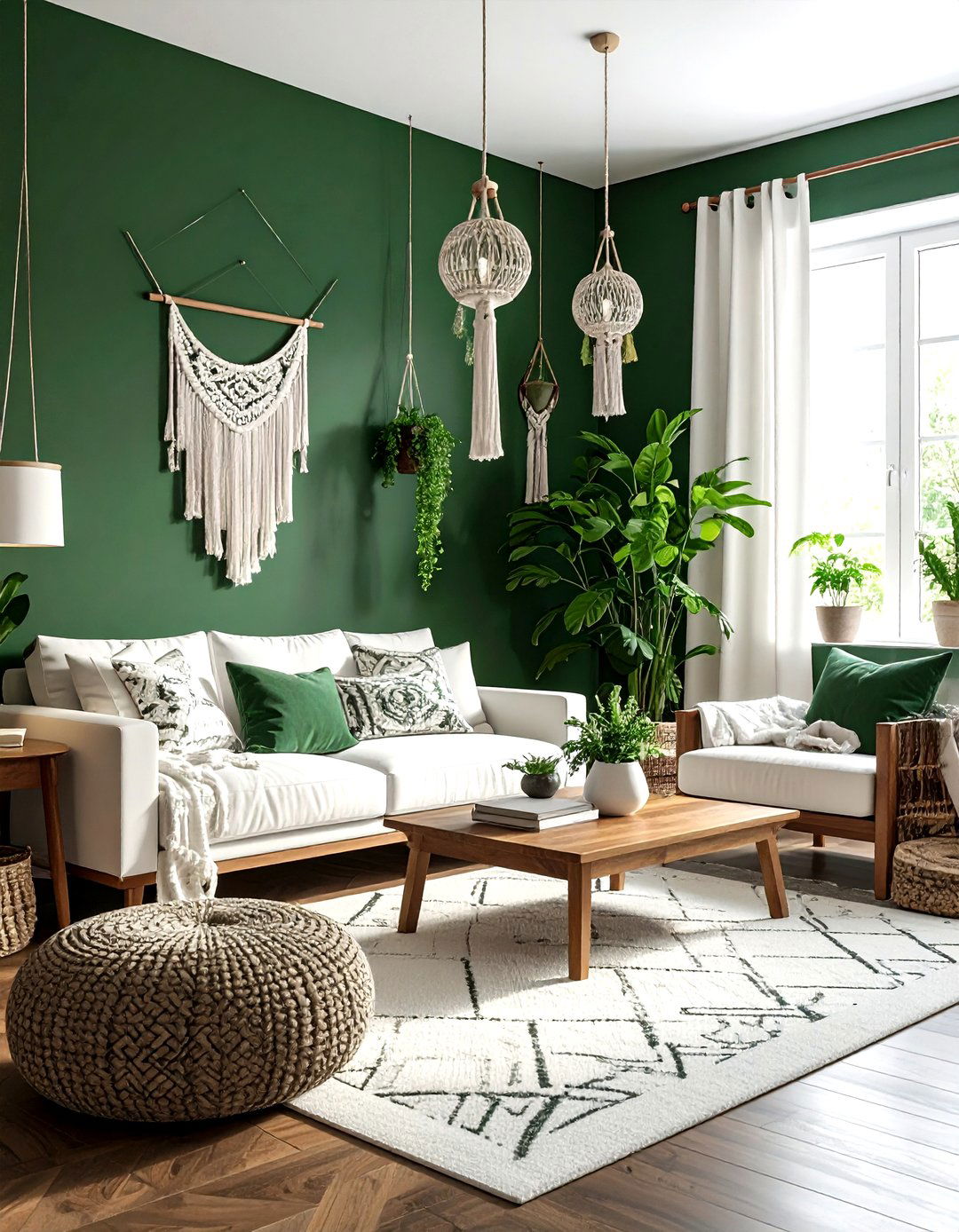 Forest Green Boho Living Room - 30 bohemian green living room ideas