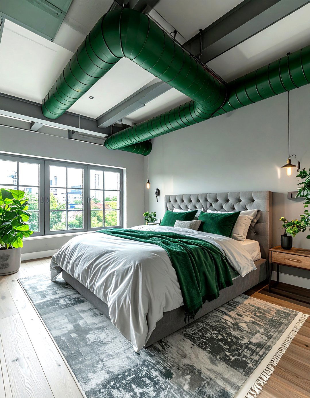 Forest Green Exposed Pipes - 30 industrial green bedroom ideas