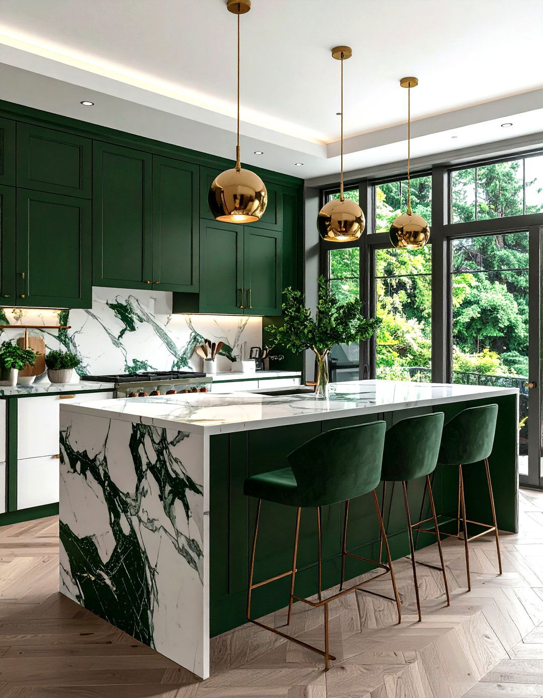 Forest Green Kitchen Island - 30 green kitchen decor ideas
