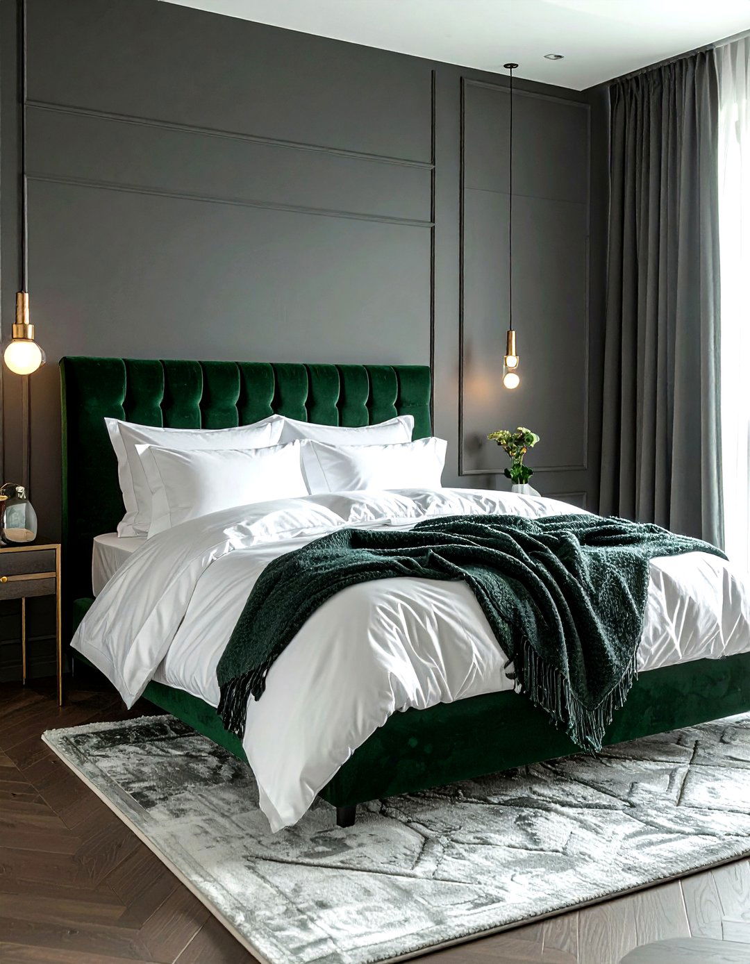 Forest Green Velvet Bed Frame - 30 dark decor ideas