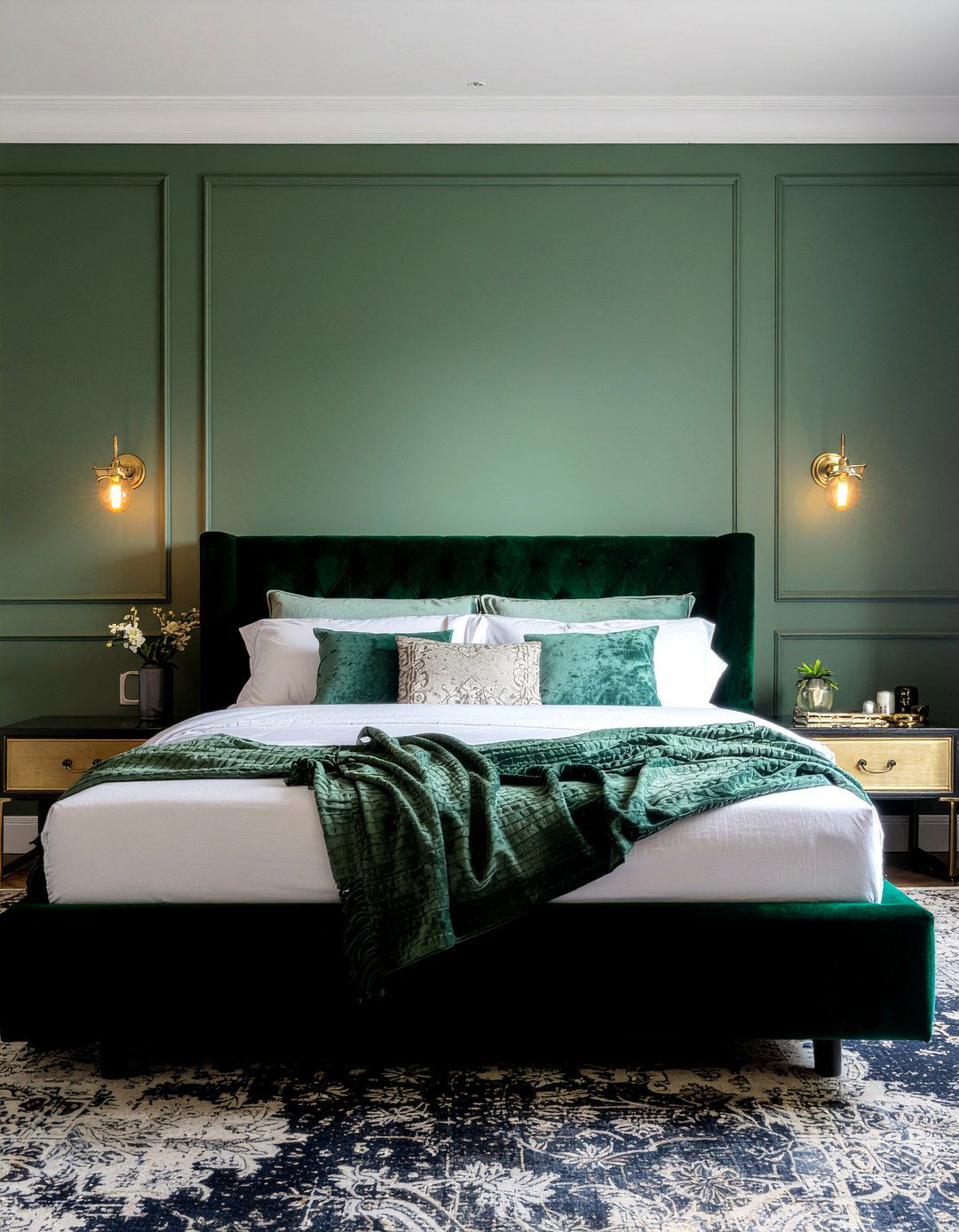 Forest Green Velvet Headboard - 30 bedroom velvet headboards