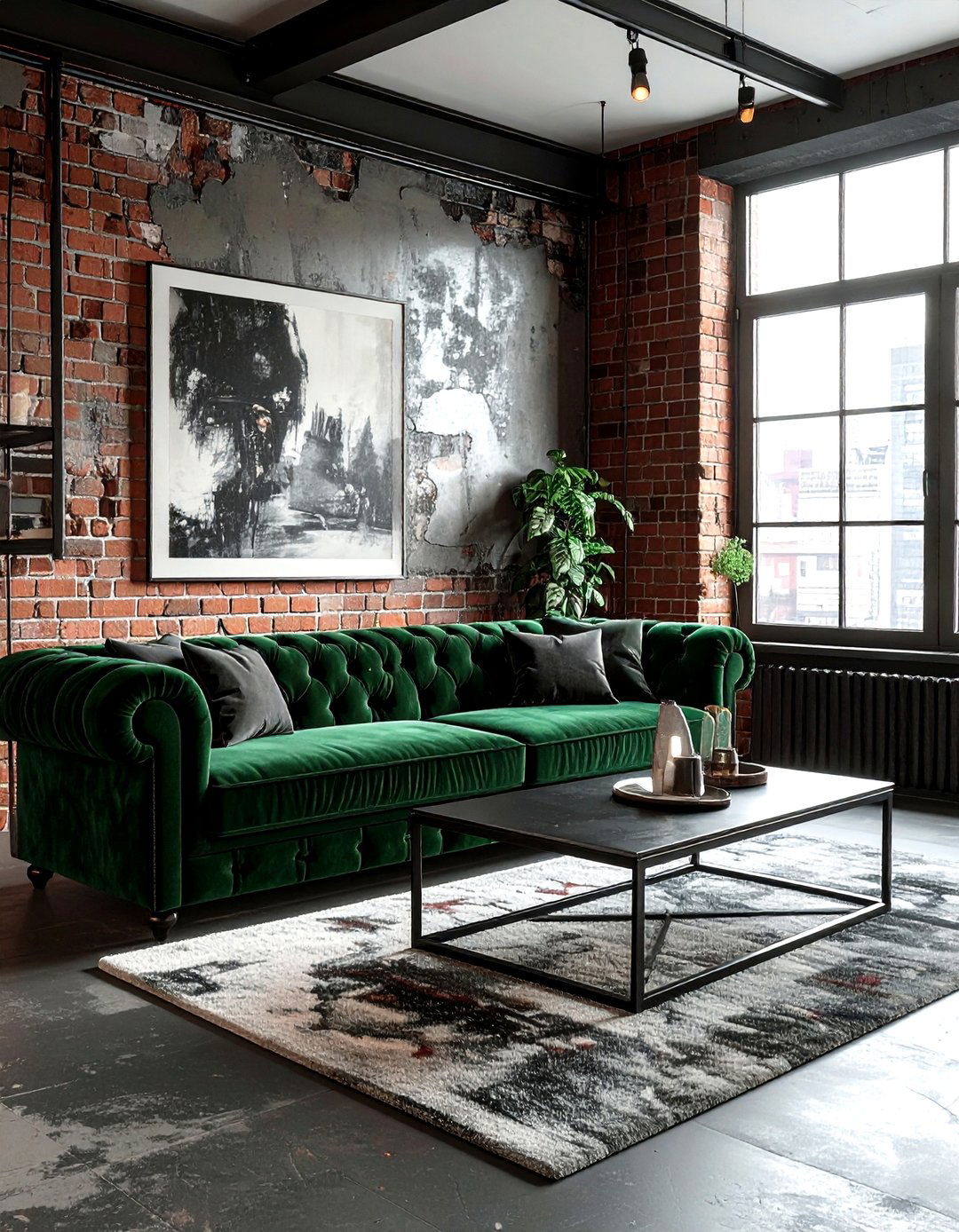 Forest Green Velvet Sofa - 30 industrial green living room ideas