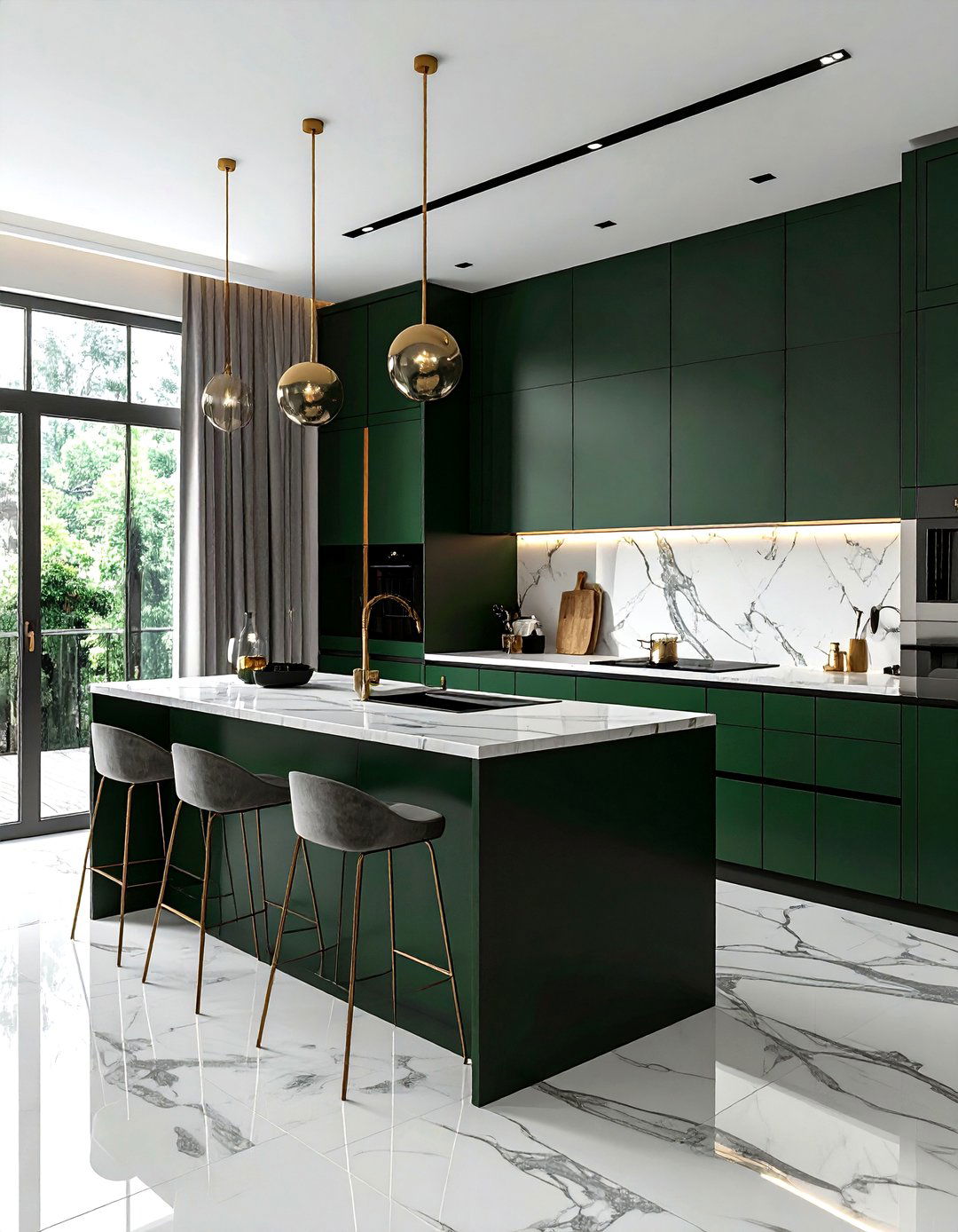 Forest green and black kitchen - 30 two-tone cabinet kitchen ideas
