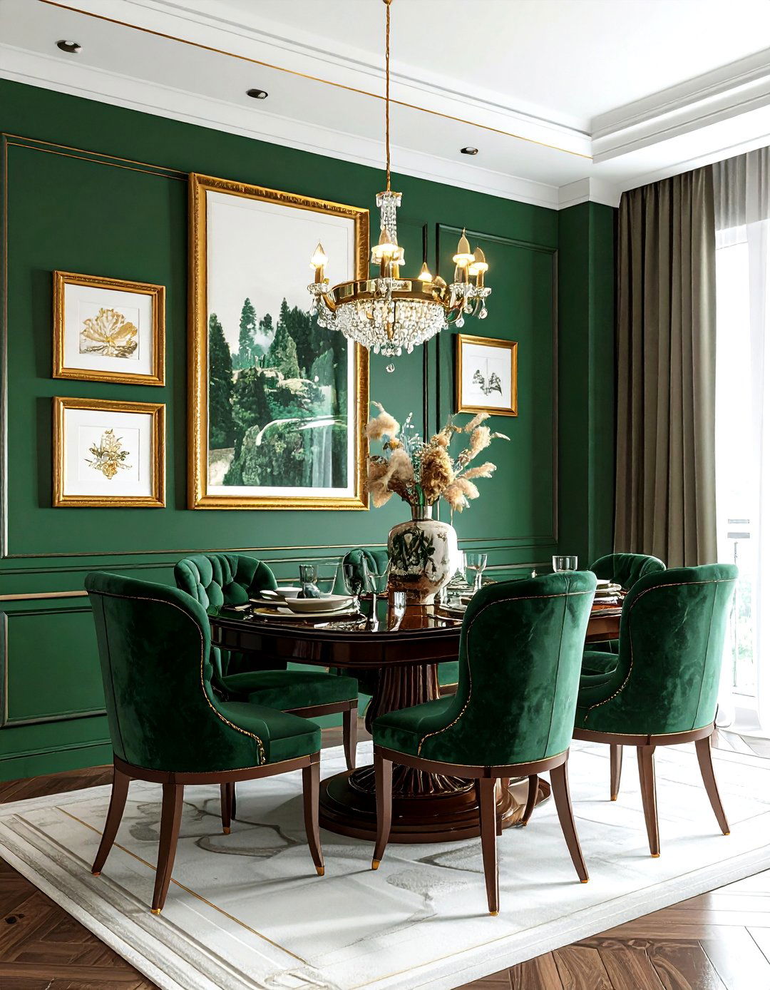 Forest green and gold dining room - 30 two-tone dining room ideas