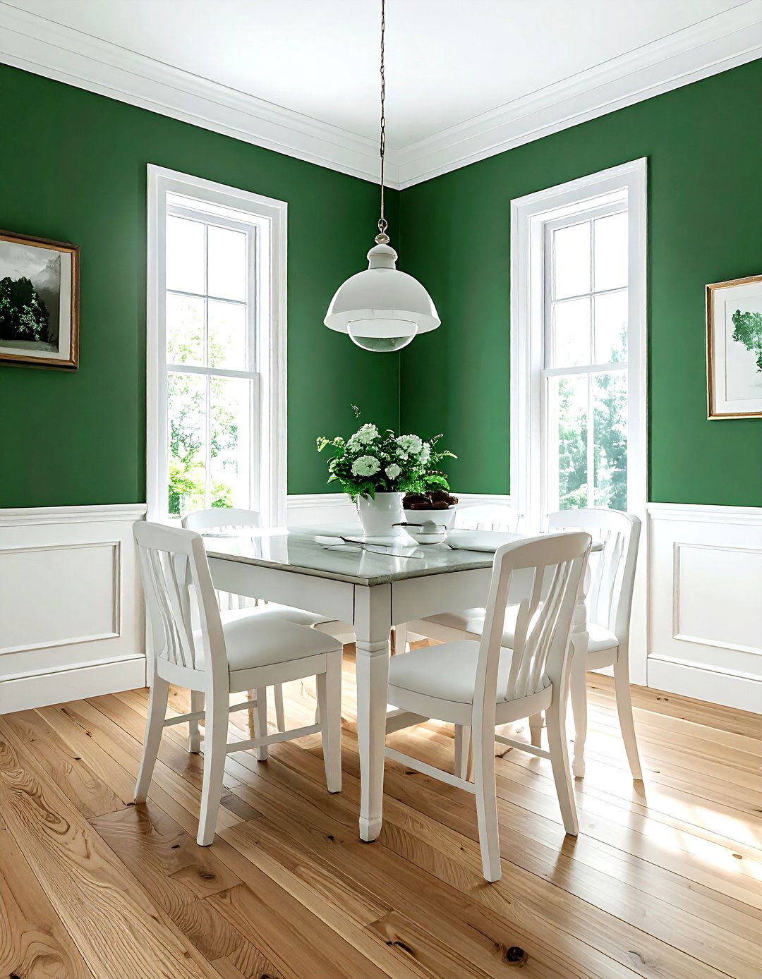 Forest green and white dining room - 30 two-tone dining room ideas
