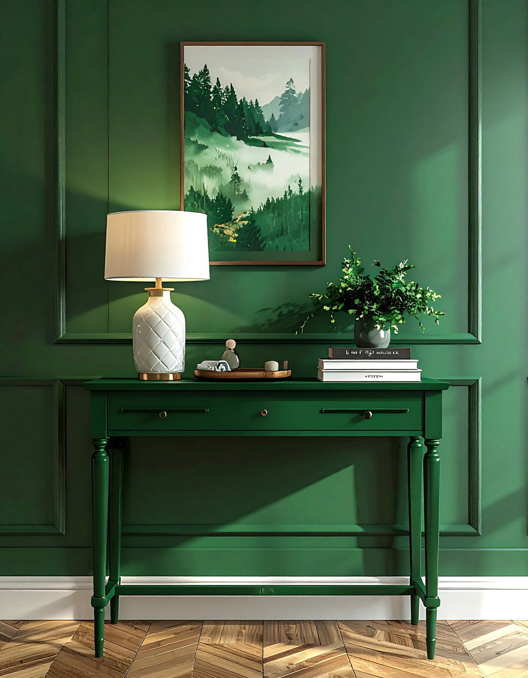 Forest green console table - 30 forest green decor ideas