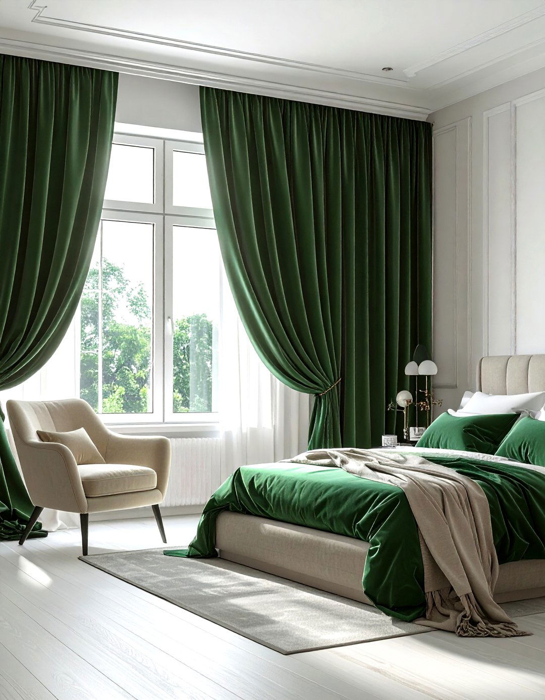 Forest green curtains - 30 green bedroom decor ideas