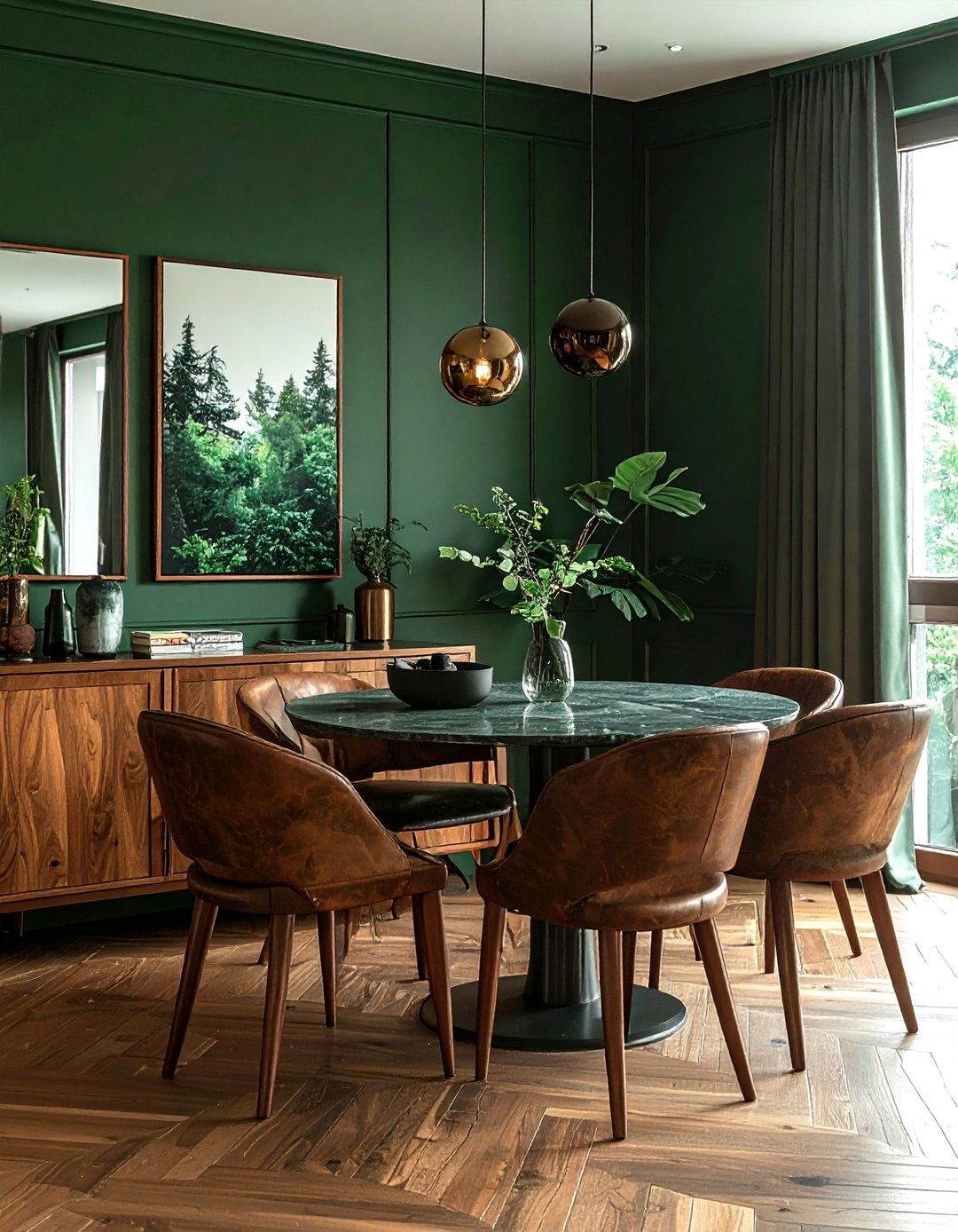 Forest green dining room - 30 dining room accent color ideas