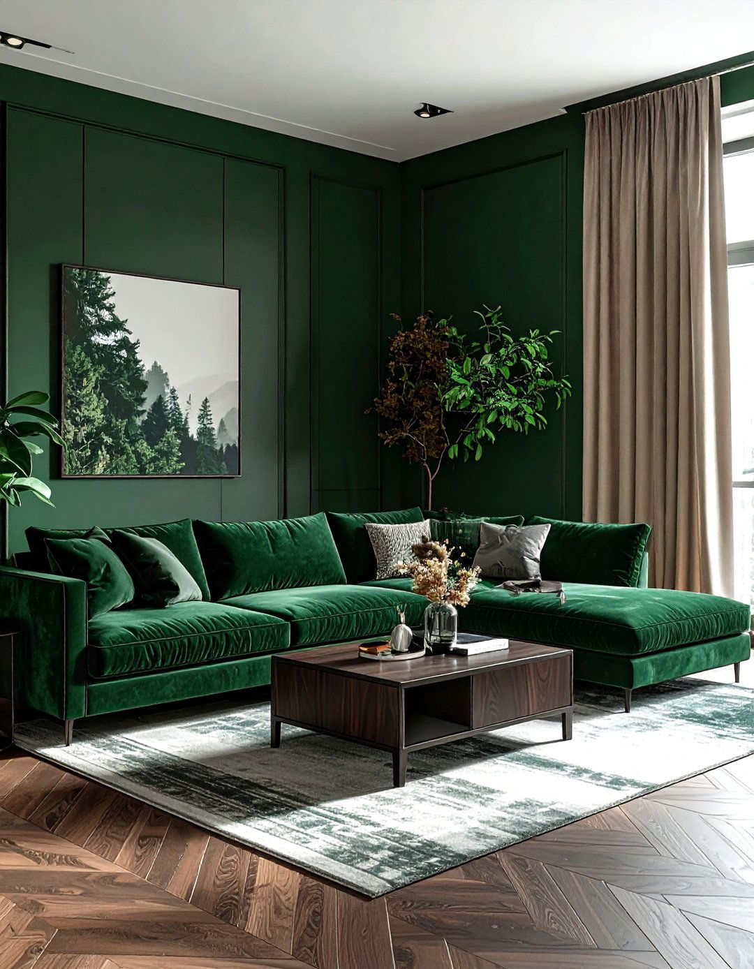 Forest green living room - 30 monochromatic living room ideas