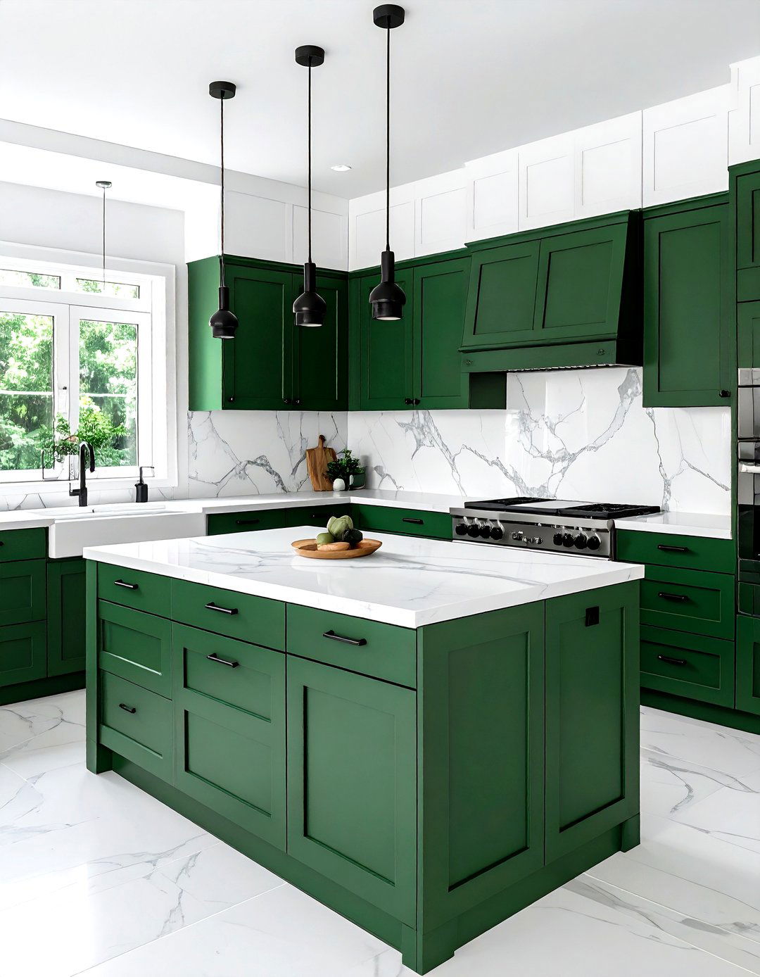 Forest green lower cabinets white upper cabinets - 30 green and white kitchen ideas