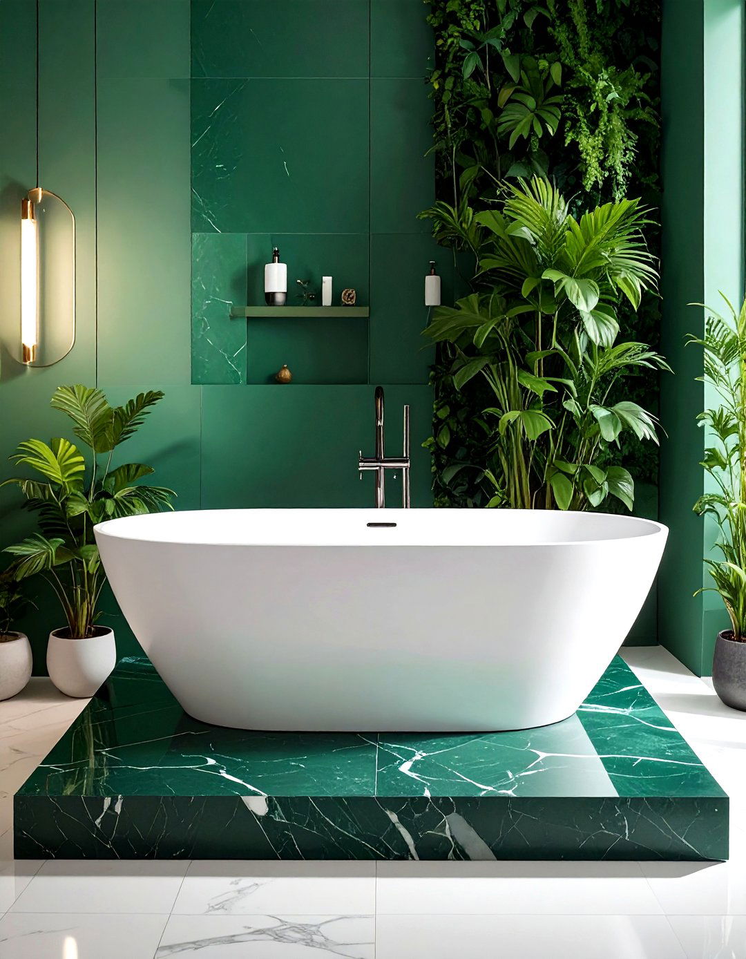 Forest green marble tub surround - 30 green marble bathroom ideas