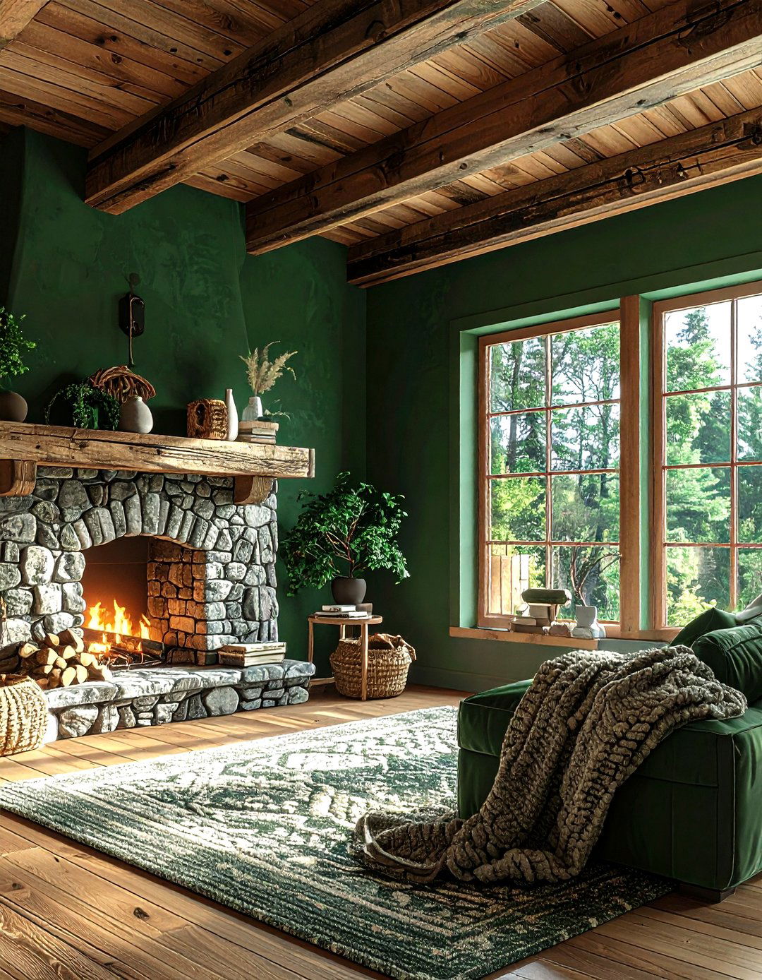 Forest green rustic living room - 30 green living room decor ideas