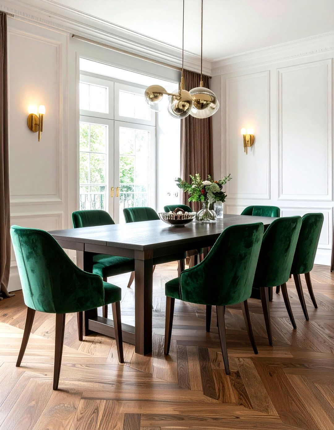 Forest green velvet dining chair - 30 velvet dining room ideas