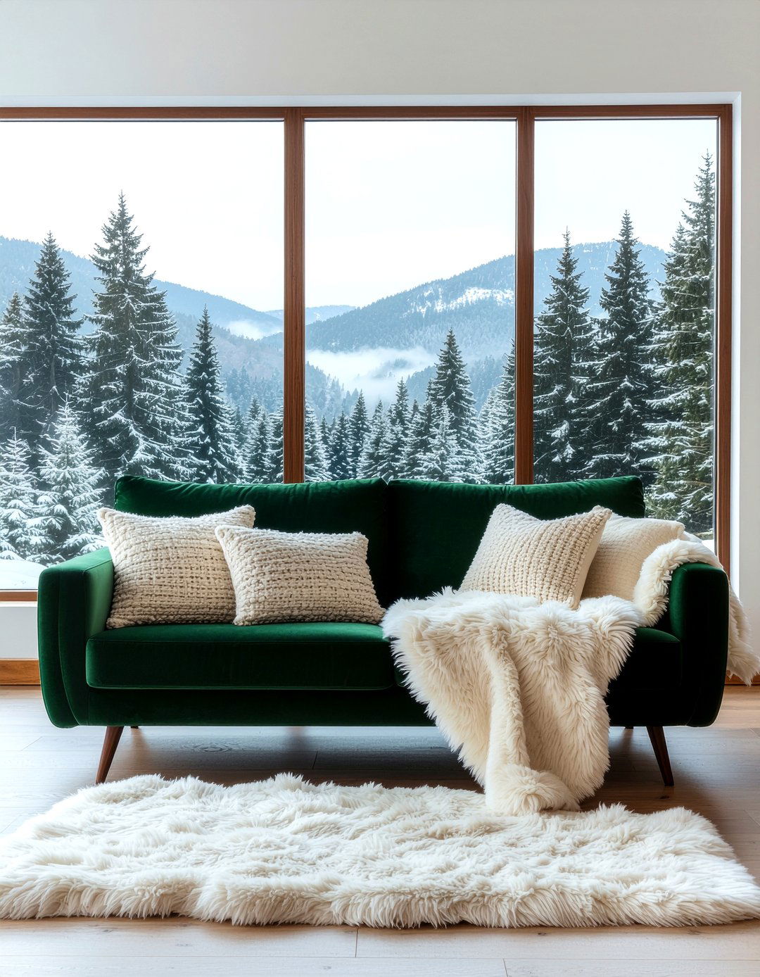 Forest green velvet sofa - 30 woodland living room ideas