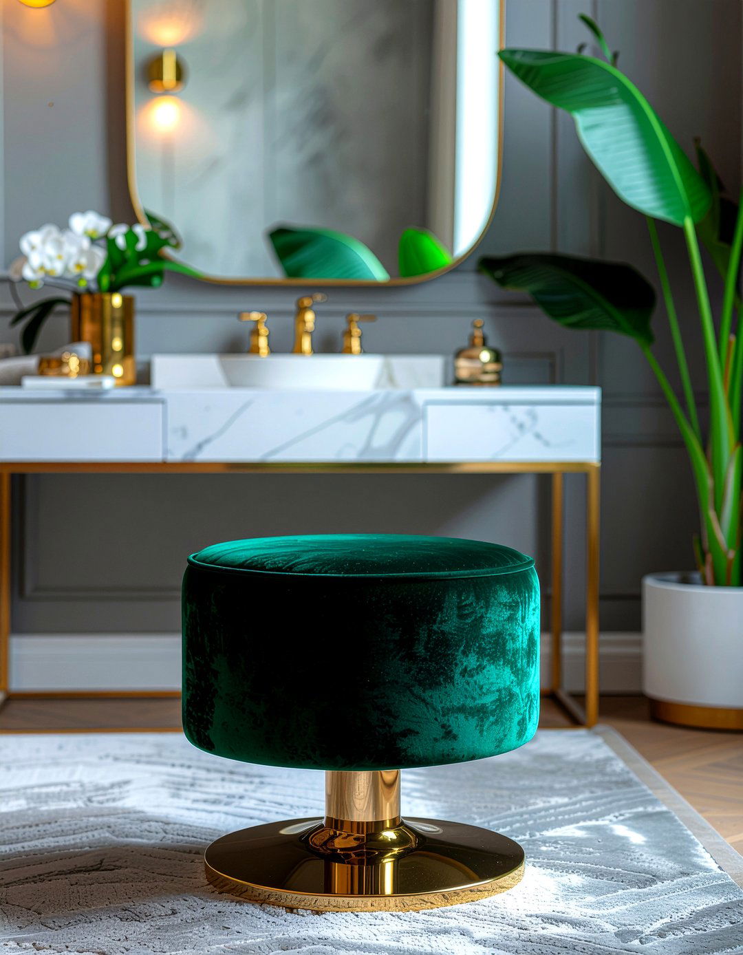 Forest green velvet stool - 30 velvet bedroom ideas