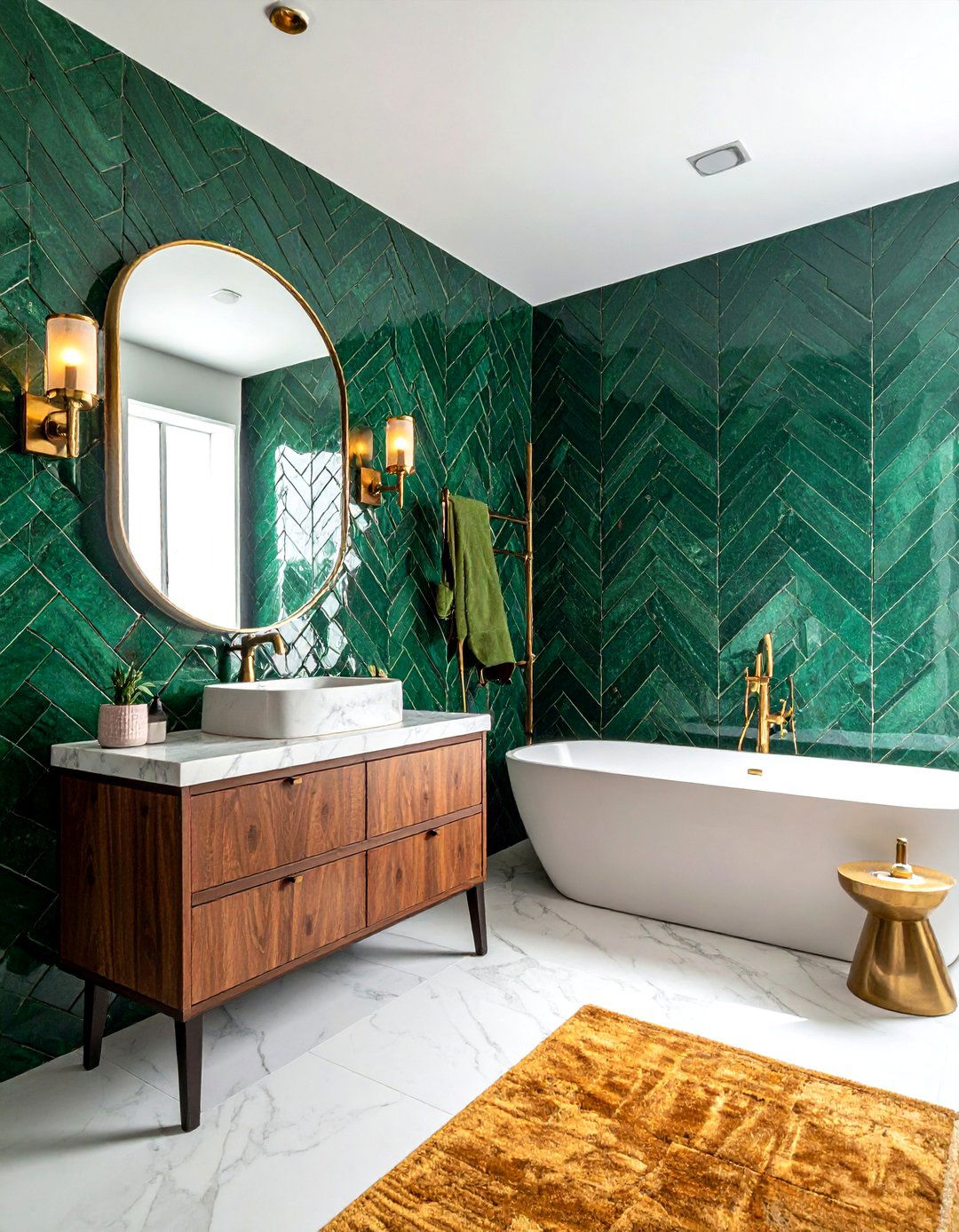Forest green zellige - 30 earthy tone bathroom ideas