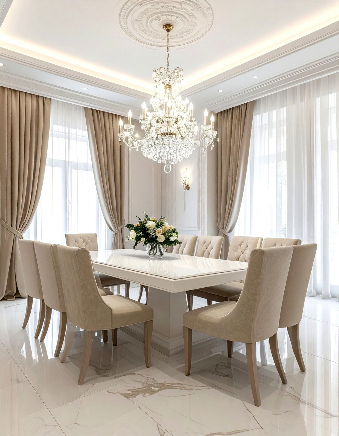 Formal Beige White Dining Room - 30 beige and white dining room ideas