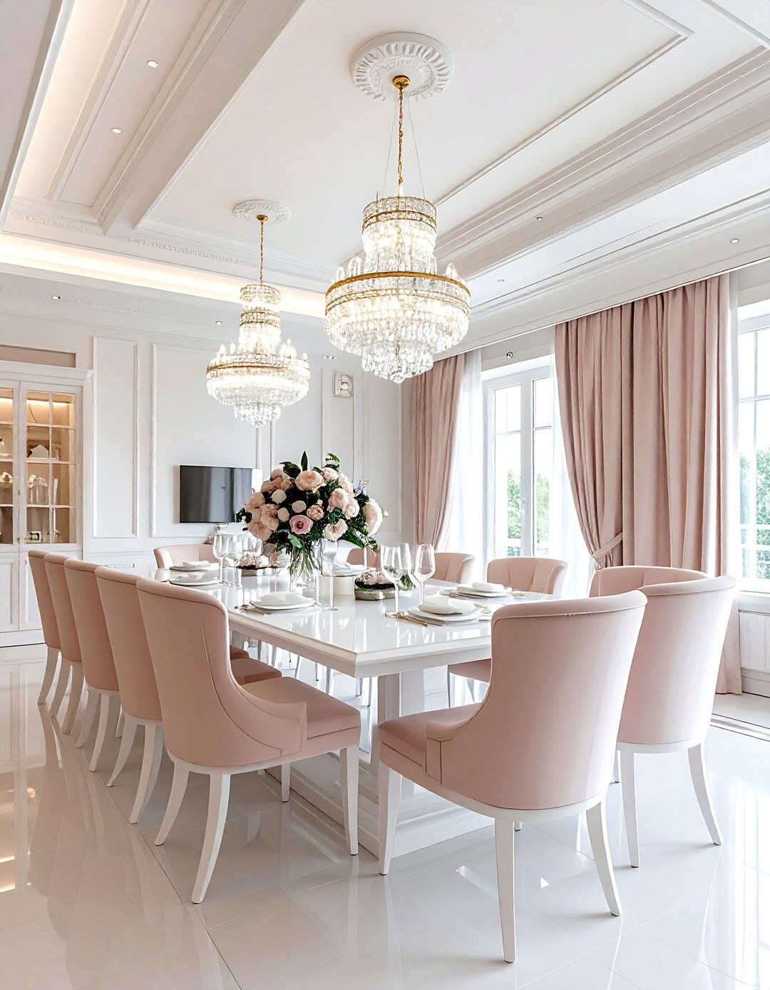 Formal blush white dining room - 30 blush and white dining room ideas