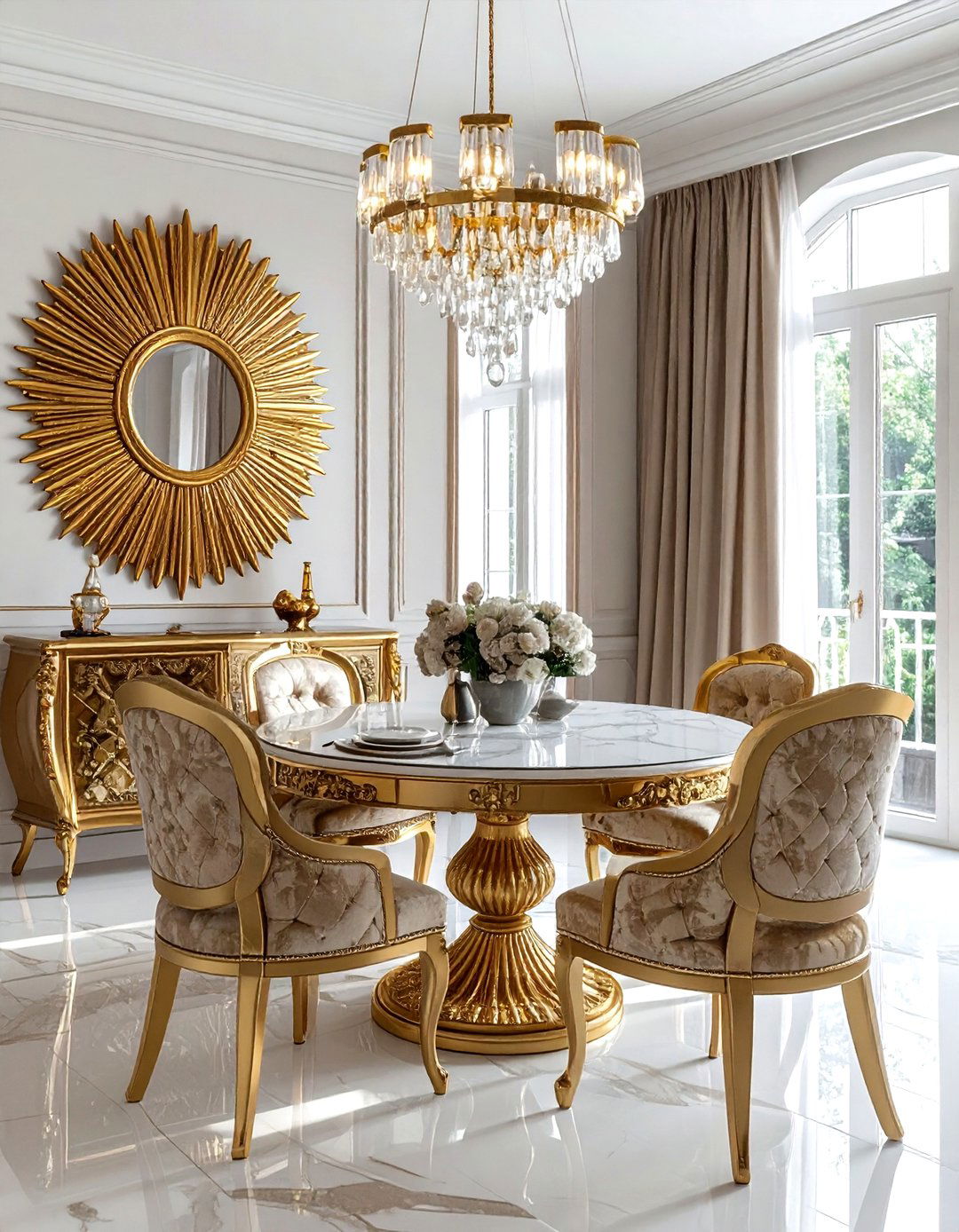 Formal dining room gold mirror - 30 sunburst mirror dining room ideas