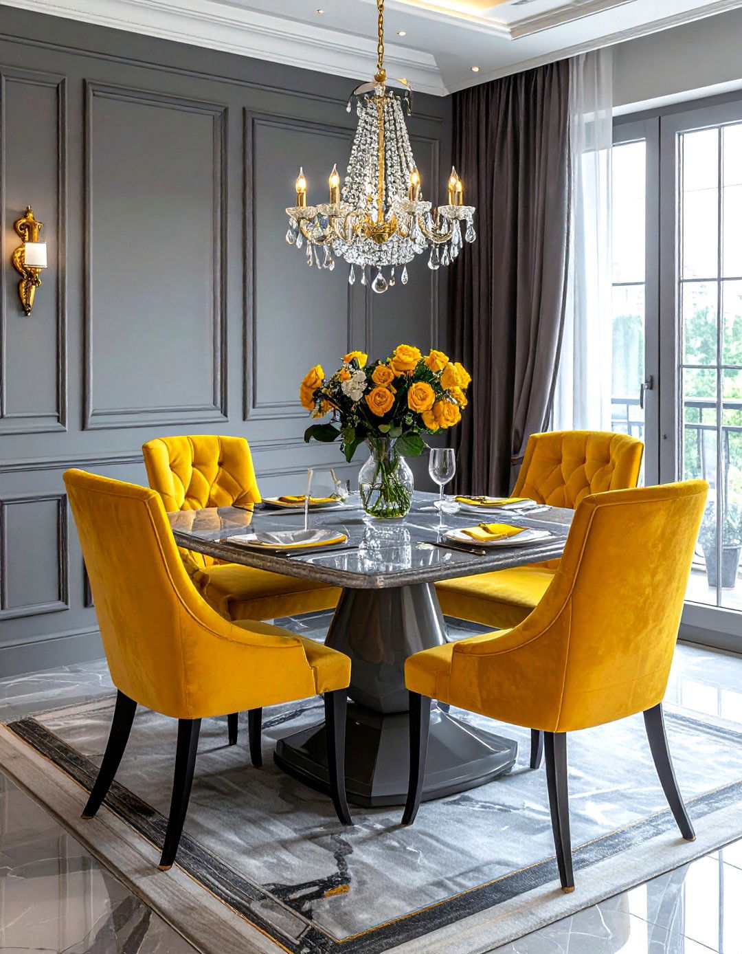 Formal gray yellow dining room - 30 gray and yellow dining room ideas