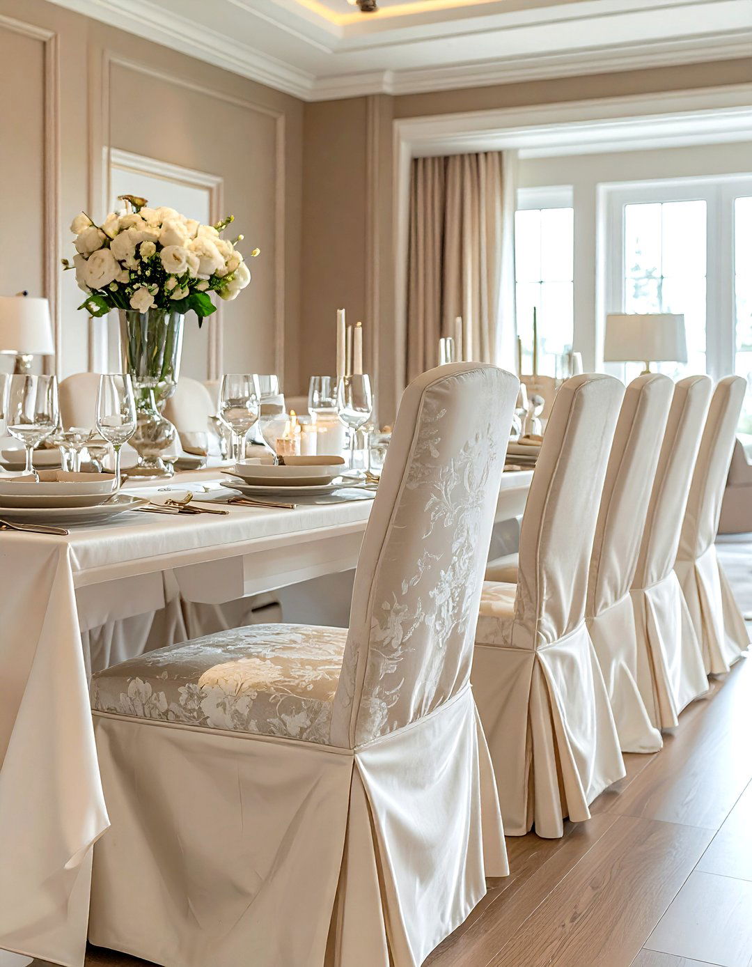 Formal high back slipcovered chairs - 30 slipcovered dining chair ideas