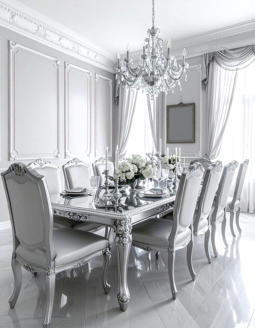 Formal silver dining room - 30 silver accent dining room ideas