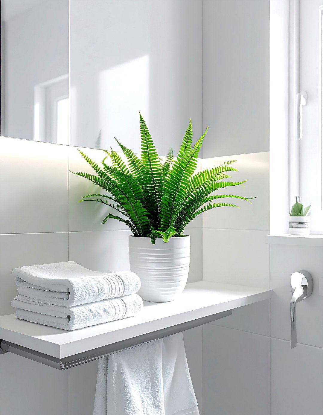 Foxtail Fern Towel Rack Shelf - 30 bathroom fern ideas