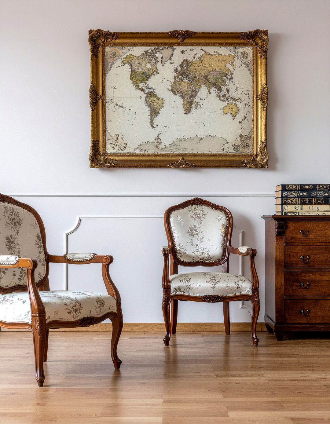 Framed Antique World Map - 30 world map living room ideas