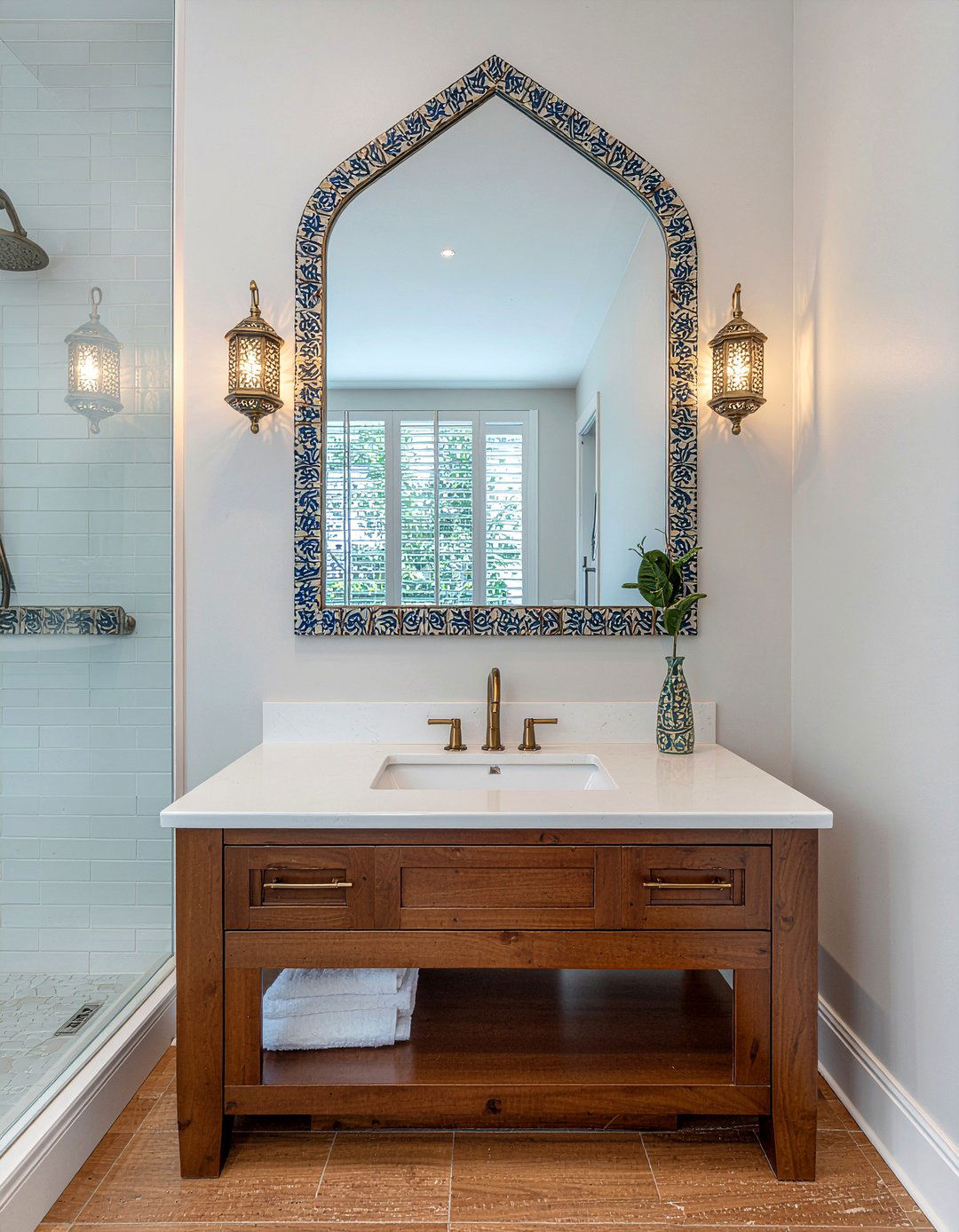 Framed Arabesque Tile Mirror - 30 arabesque tile bathroom ideas