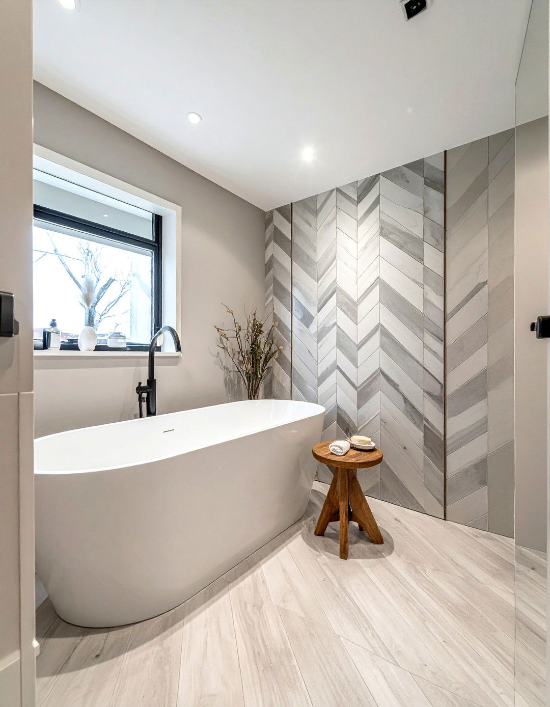 Framed Chevron Tile Accent - 30 chevron tile bathroom ideas