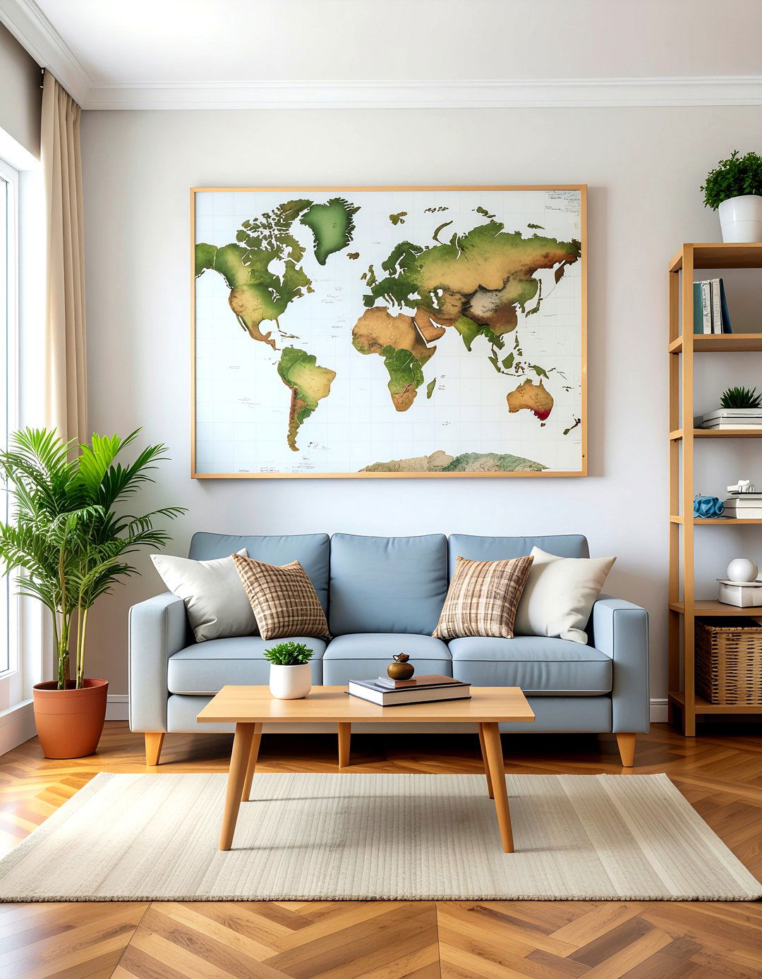 Framed Map - 30 command strip living room ideas