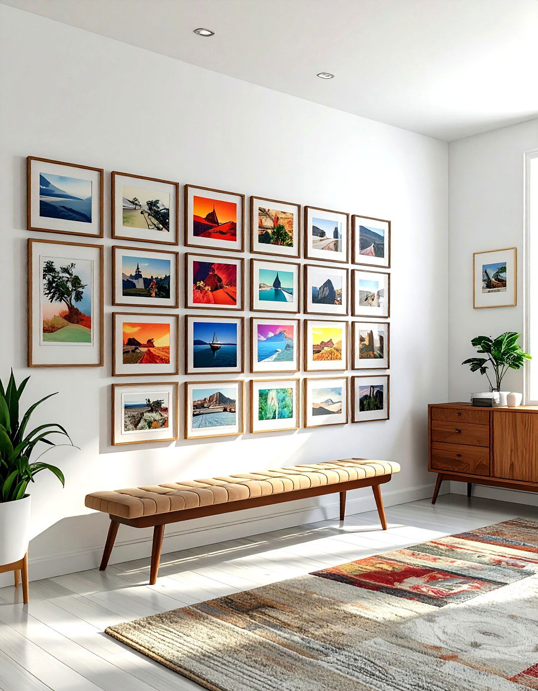 Framed Postcard Wall - 30 travel themed living room ideas