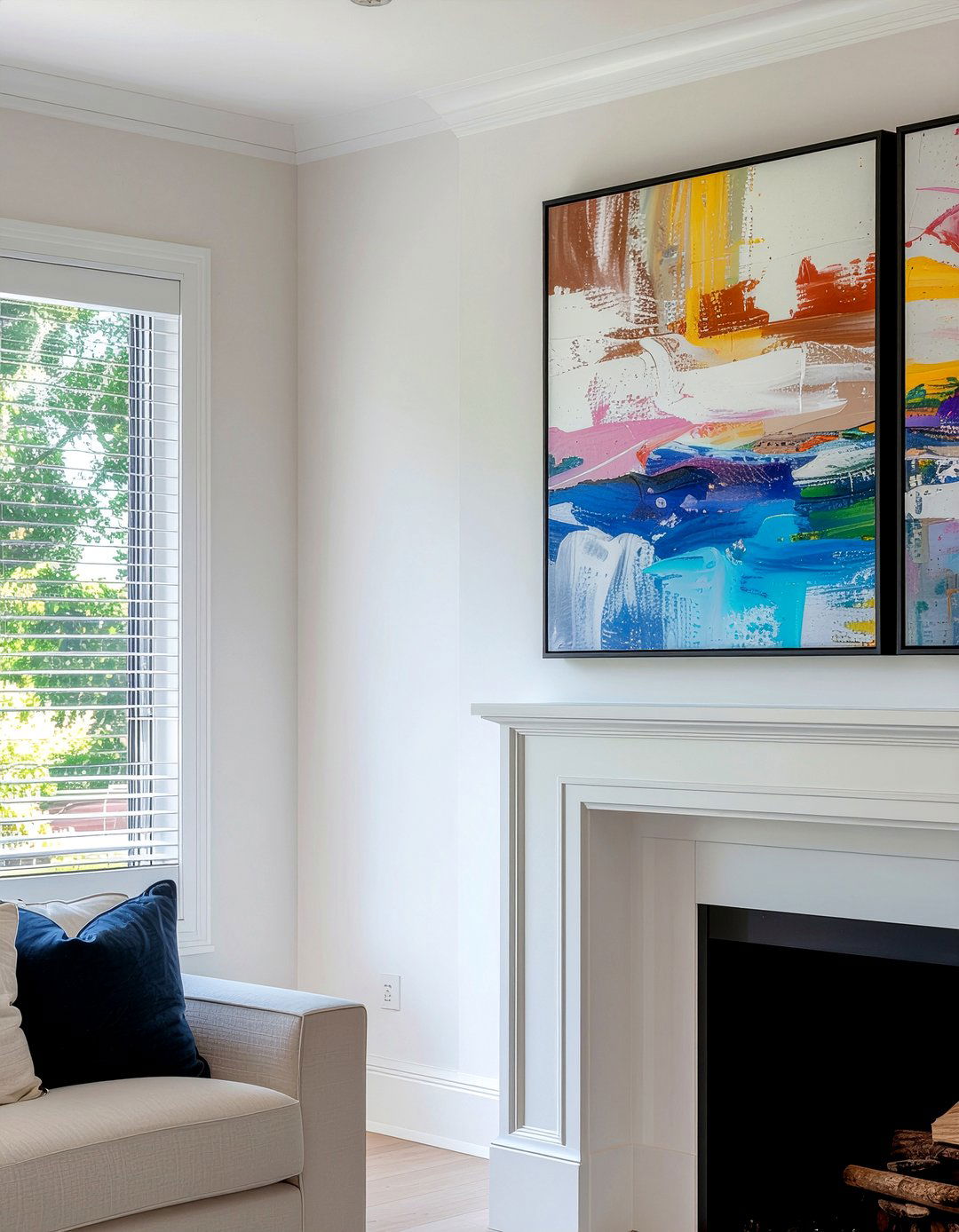 Framed art above fireplace - 30 fireplace decor ideas