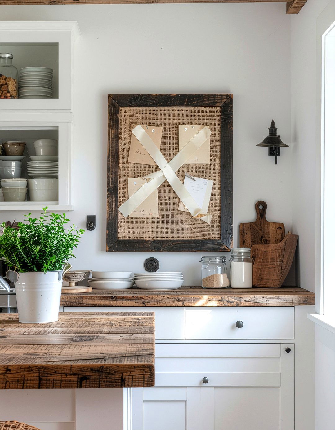 Framed burlap memo board - 30 kitchen message board ideas