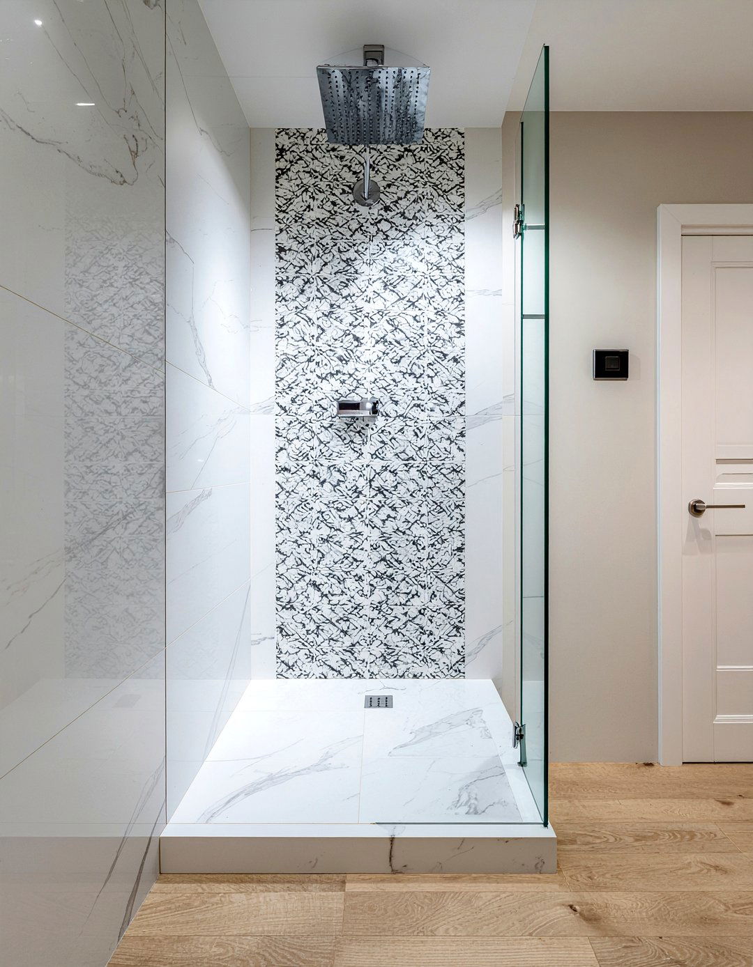 Frameless Glass Marble Shower - 30 marble tile bathroom ideas