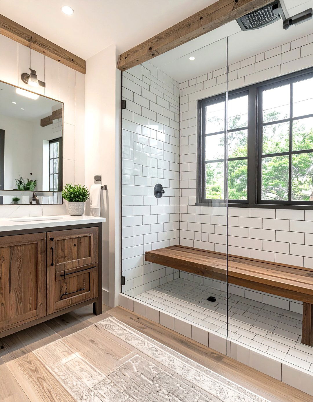 Frameless Glass Shower - 30 farmhouse bathroom ideas