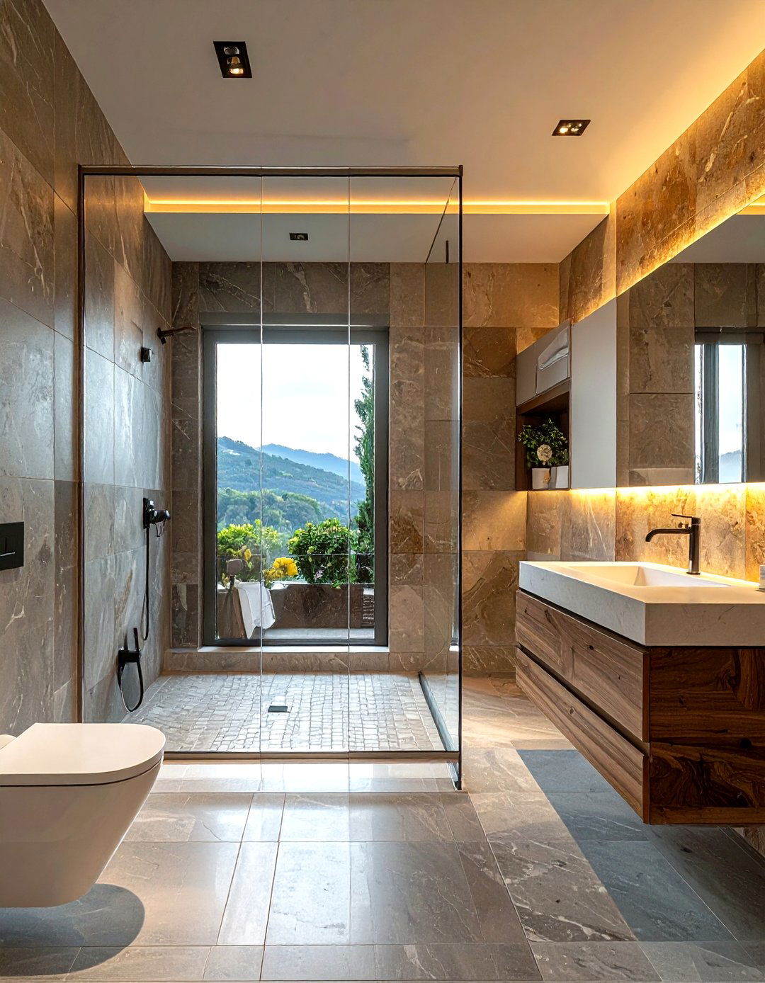 Frameless Glass Shower - 30 Tuscan bathroom ideas